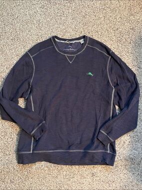 Tommy Bahama Navy Crewneck Sweater with Green Embroidered Fish